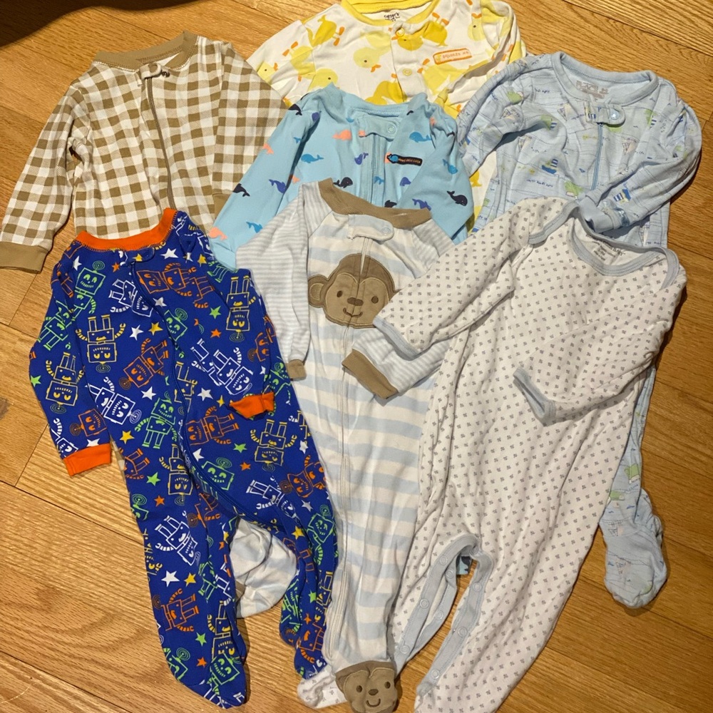 Bundle Long Sleeve Footed Onesies Size 6-9 months Set of 7